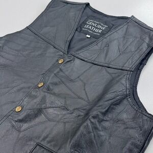 Navarre Italian Stone Design Leather Motorcycle Vest MENS Black Snap Close XL